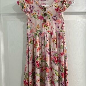 Posh Peanut Girls' Pink Flamingo Twirl Dress